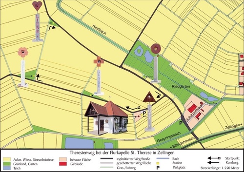 Übersichtskarte: Theresienweg bei der Flurkapelle St. Therese in Zellingen