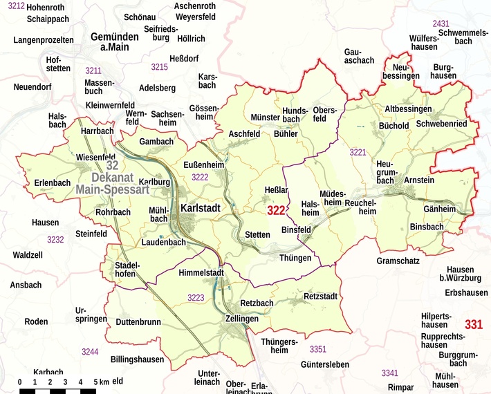 Übersichtskarte: Pastoraler Raum Karlstadt Übersichtskarte: Pastoraler Raum Karlstadt