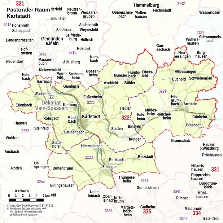 Übersichtskarte: Pastoraler Raum Karlstadt