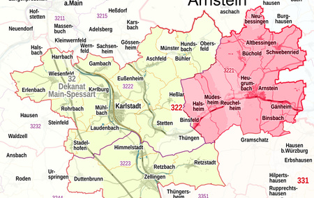 Übersichtskarte: Pastoraler Raum Karlstadt - Untergliederung Arnstein